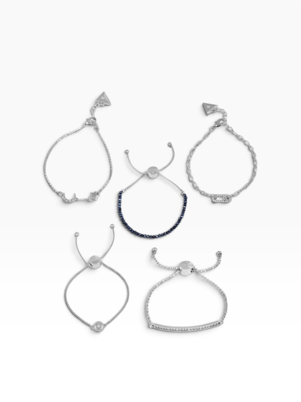NWT Guess 5 bracelet set silver tone and black beads